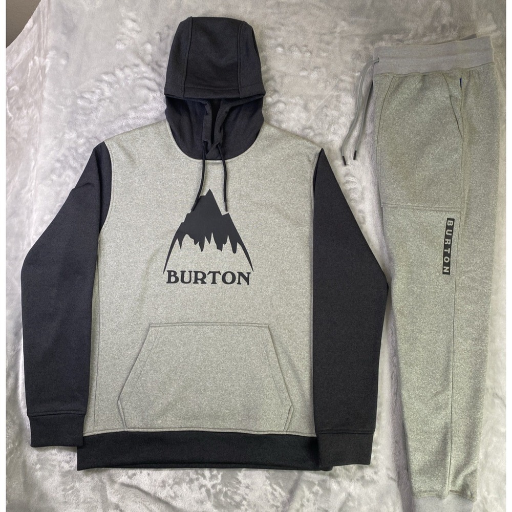 Burton Oak Hoodie/ Pant Set Mens LG/MD‎ Charcoal Gray Fleece Base Layer Mountain